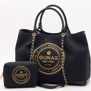 Gunas New York Ruth Canvas Double Handle Tote with Pouch Black
